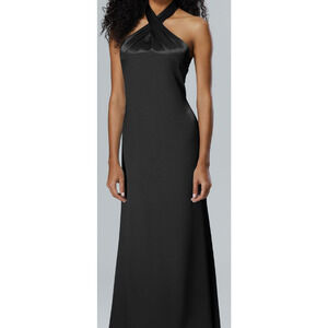 AW BRIDAL 4 S Black Serena halter satin formal gala prom maxi dress NEW B20